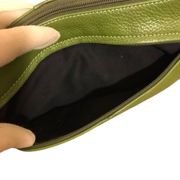 Tignanello Y2K Pebble Leather Bag Removable Canvas Shoulder Strap Kelly Green - Picture 5 of 12